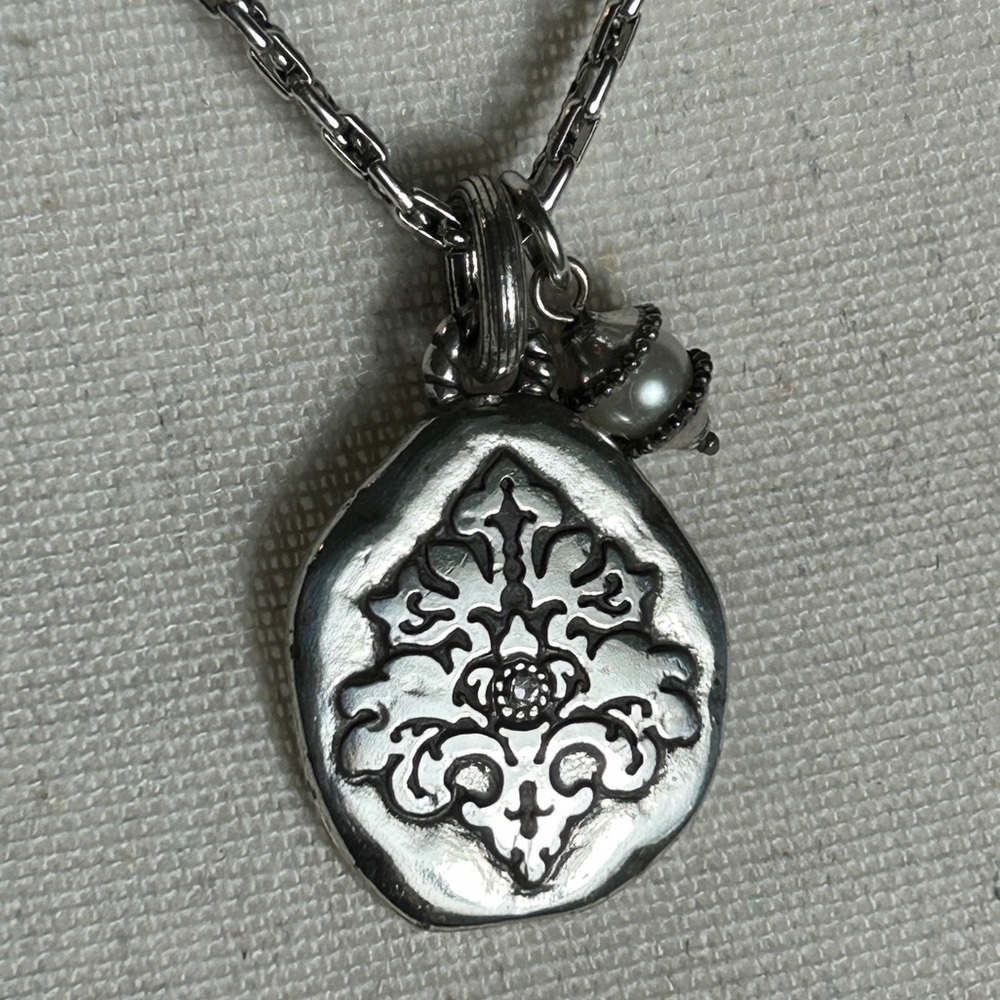 Brighton Double Strand Oval Pendant Necklace Silver Plated Single Clear Crystal - Picture 2 of 10